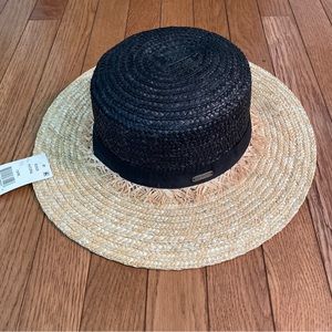Steve Madden Black and Natural Straw Boater Hat